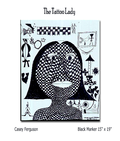 Casey Ferguson, The Tattoo Lady, Black Marker painting